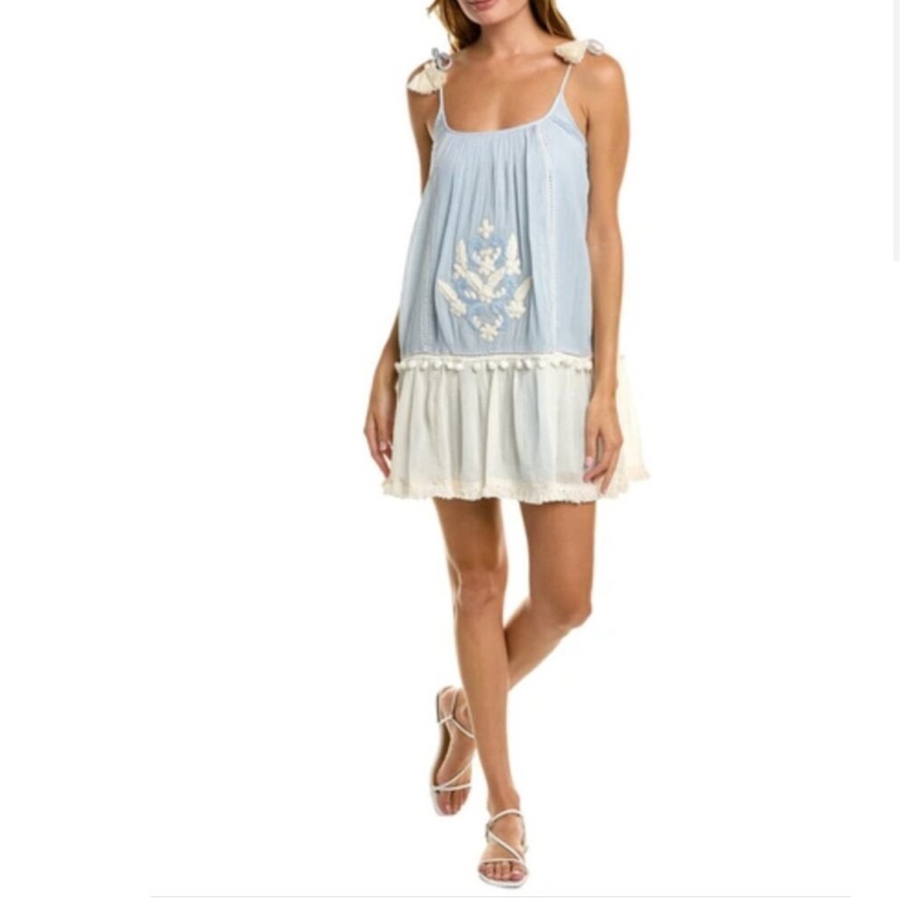 Bindu Paloma Gauzy Cotton Shoulder Tassels Mini Swing Boho Dress, Small